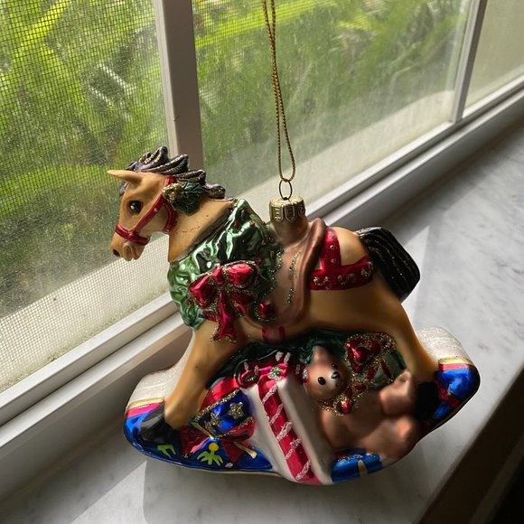 Vintage Fitz And Floyd Old Fashion Christmas Rocking Horse Glass Ornament Collec - Picture 2 of 8
